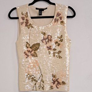 Michelle Nicole Cream Sequin Embellished Tank Top